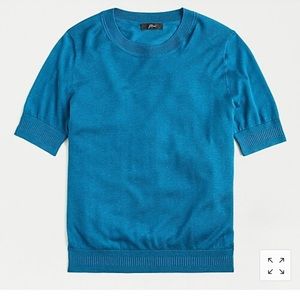 J. Crew teal short sleeve silk tencil sweater- New